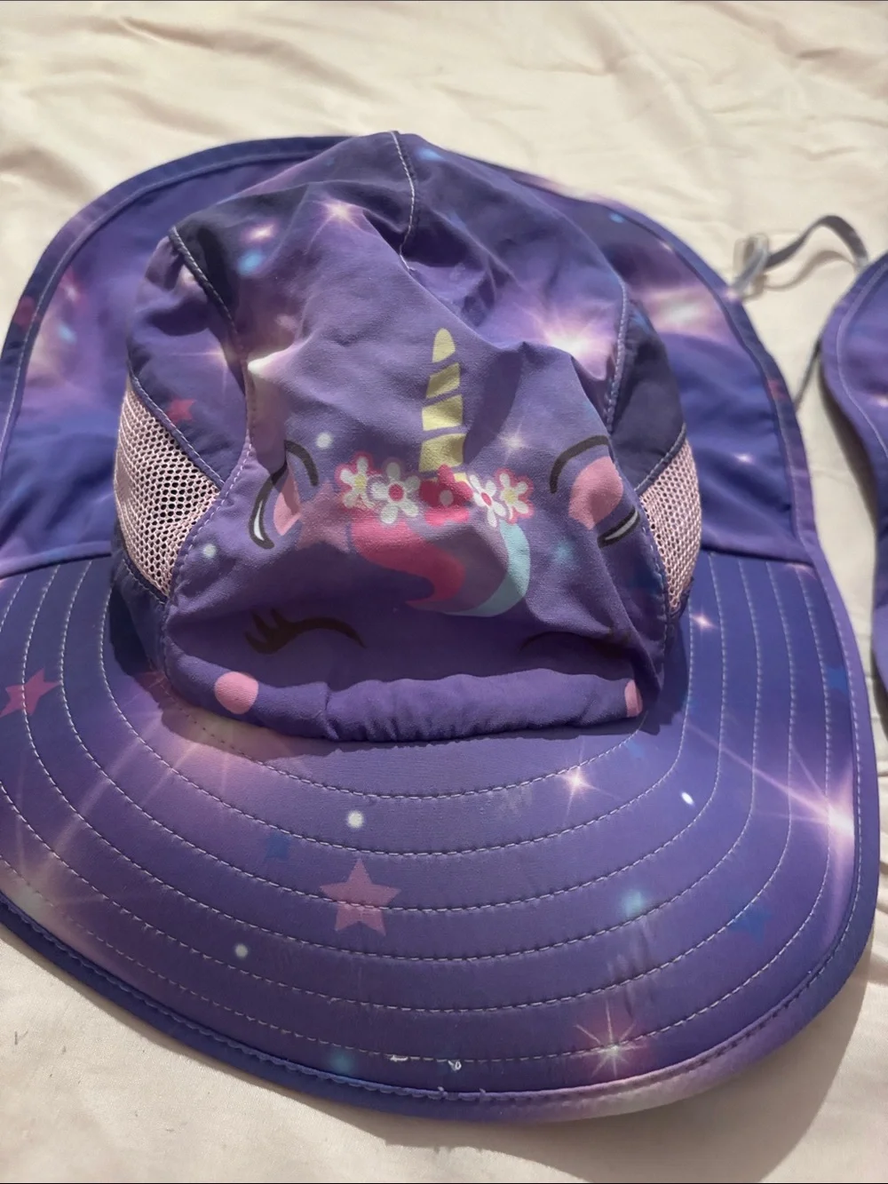 Kids Purple Unicorn Sun Hat with Neck Flap
